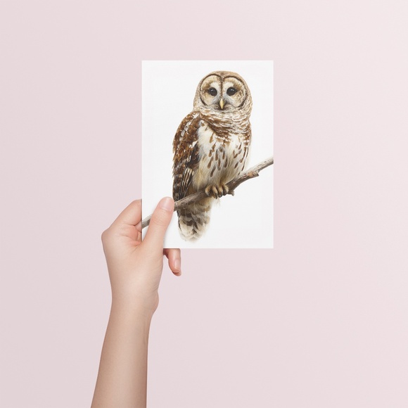 Watercolor Barred Owl Portrait Wall Art Print, Unframed - Mystical Woodland - Picture 5 of 6